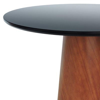 Mesa De Jantar Tampo Em Vidro Base Cone Laminado Cinamomo Amêndoa Tampo 150 Mdf Preto-vidro Preto