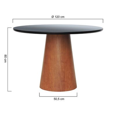 Mesa De Jantar Tampo Em Vidro Base Cone Laminado Cinamomo Amêndoa Tampo ø120 Preto-vidro Preto