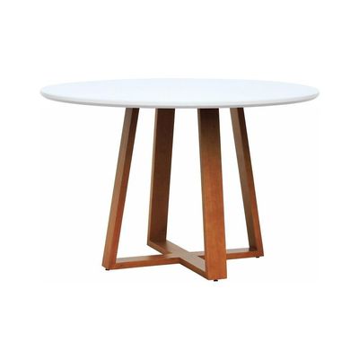 Mesa De Jantar Tampo Com Vidro Madri Madeira Maciça - Amêndoa Tampo ø150 Branco-vidro Branco