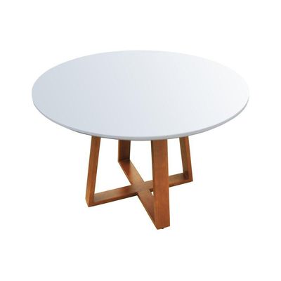Mesa De Jantar Tampo Com Vidro Madri Madeira Maciça - Amêndoa Tampo ø150 Branco-vidro Branco