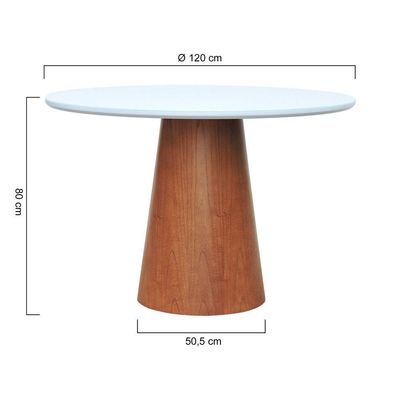 Mesa De Jantar Tampo Em Vidro Base Cone Laminado Cinamomo Amêndoa Tampo ø120 Branco-vidro Branco