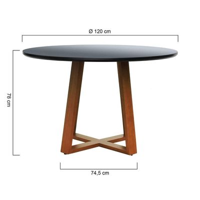 Mesa De Jantar Tampo Com Vidro Madri Madeira Maciça - Amêndoa Tampo ø120 Preto-vidro Preto
