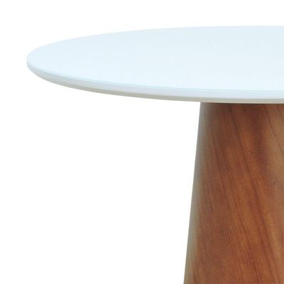 Mesa De Jantar Tampo Em Vidro Base Cone Laminado Cinamomo Amêndoa Tampo ø120 Branco-vidro Branco