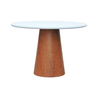 Mesa De Jantar Tampo Em Vidro Base Cone Laminado Cinamomo Amêndoa Tampo ø120 Branco-vidro Branco