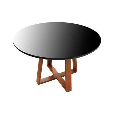 Mesa De Jantar Tampo Com Vidro Madri Madeira Maciça - Amêndoa Tampo 150 Preto-vidro Preto