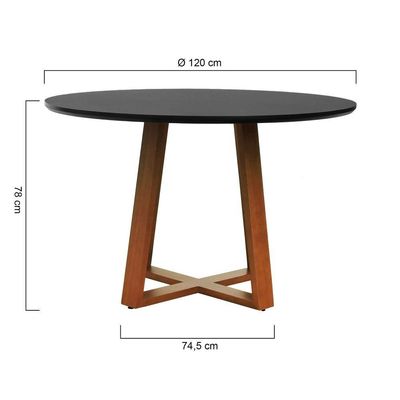 Mesa De Jantar Madri Madeira Maciça - Amêndoa Tampo 120 Laqueado Preto
