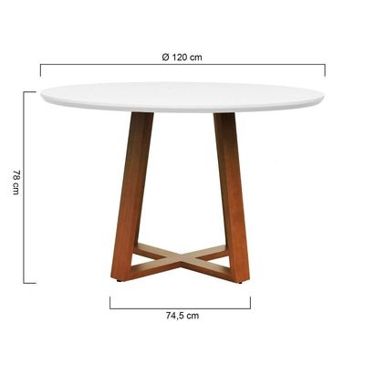 Mesa De Jantar Madri Madeira Maciça - Amêndoa Tampo 120 Laqueado Branco