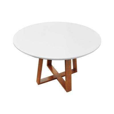 Mesa De Jantar Madri Madeira Maciça - Amêndoa Tampo 120 Laqueado Branco