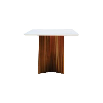 Mesa De Jantar Gus 200x100cm Tampo Mdf Laqueado Com Vidro - Amêndoa Off White