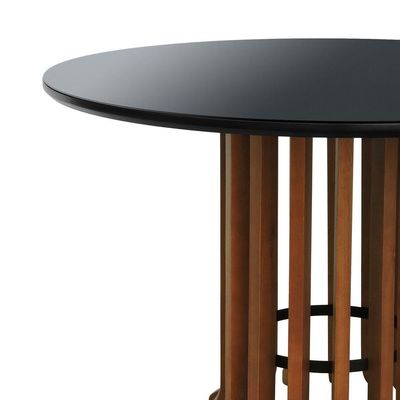 Mesa De Jantar Denver Amêndoa Tampo ø120 Mdf Com Vidro Tampo ø120 Mdf Preto-vidro Preto