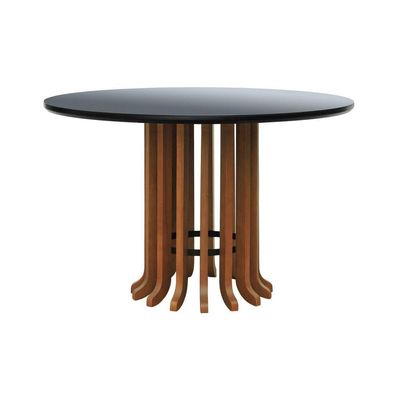 Mesa De Jantar Denver Amêndoa Tampo ø120 Mdf Com Vidro Tampo ø120 Mdf Preto-vidro Preto