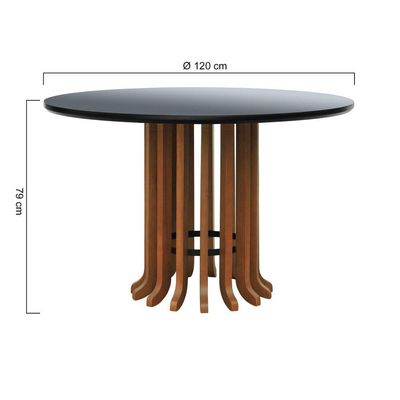 Mesa De Jantar Denver Amêndoa Tampo ø120 Mdf Com Vidro Tampo ø120 Mdf Preto-vidro Preto