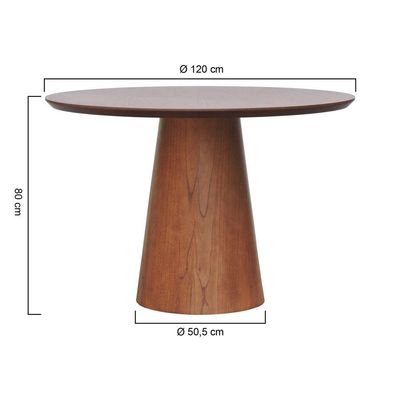 Mesa De Jantar Base Cone Laminado Cinamomo Amêndoa Tampo ø120 Laminado Envernizado Cinamomo