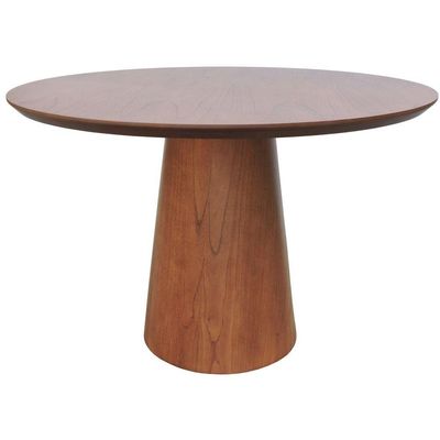 Mesa De Jantar Base Cone Laminado Cinamomo Amêndoa Tampo ø120 Laminado Envernizado Cinamomo