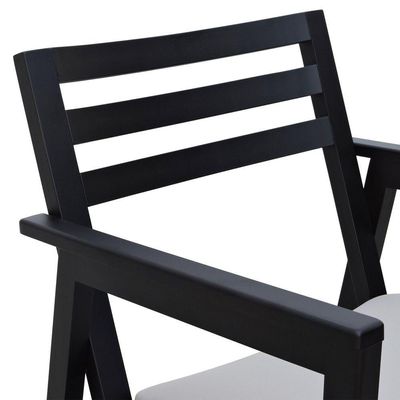 Poltrona Cairo Madeira Maciça Encosto Ripado Assento Anatômico - Preto Estofado Linho Bege