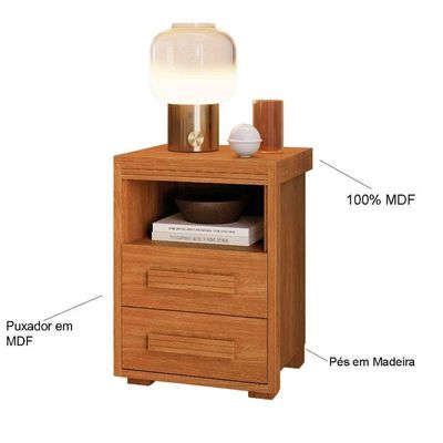 Mesa De Cabeceira 2 Gavetas Tóquio 100% Mdf - Casa Chick Nature