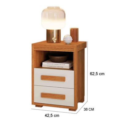 Mesa De Cabeceira 2 Gavetas Tóquio 100% Mdf - Casa Chick Nature/off White