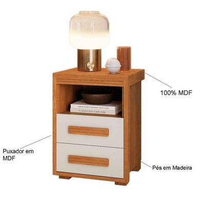 Mesa De Cabeceira 2 Gavetas Tóquio 100% Mdf - Casa Chick Nature/off White