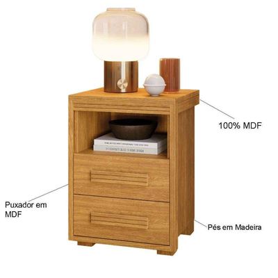 Mesa De Cabeceira 2 Gavetas Tóquio 100% Mdf - Casa Chick Cinamomo
