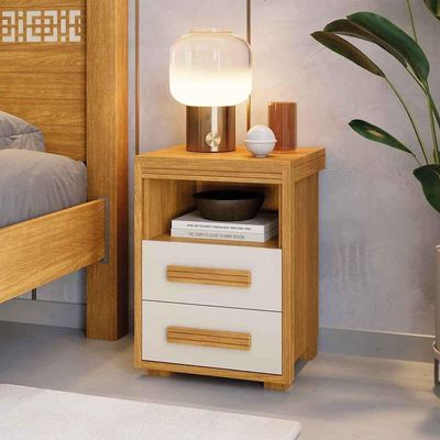 Mesa De Cabeceira 2 Gavetas Tóquio 100% Mdf - Casa Chick Cinamomo/off White