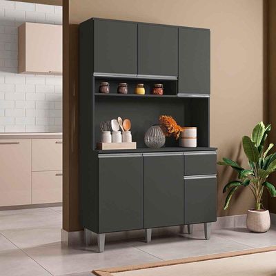 Kit De Cozinha Magda 6 Portas E 1 Gaveta Cinza