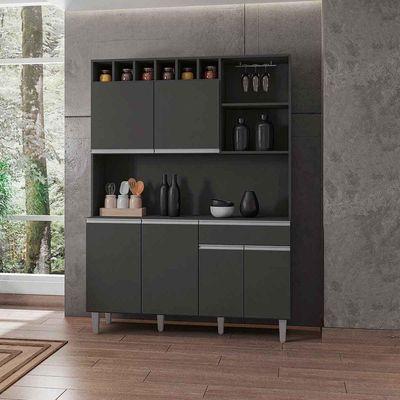 Kit De Cozinha Aline 6 Portas E 1 Gaveta Cinza