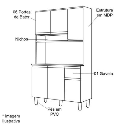Kit De Cozinha Magda 6 Portas E 1 Gaveta Preto