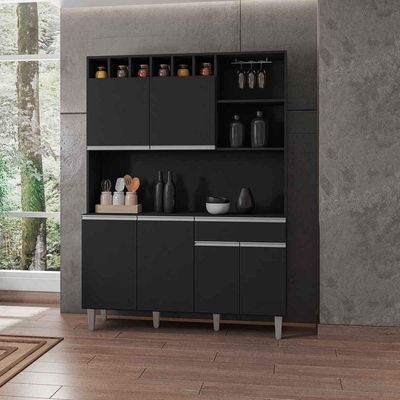 Kit De Cozinha Aline 6 Portas E 1 Gaveta Preto