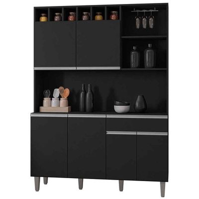 Kit De Cozinha Aline 6 Portas E 1 Gaveta Preto