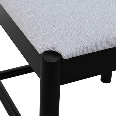 Cadeira Amber Madeira Maciça - Preto Assento Estofado Linho Bege Mescla Impermeável