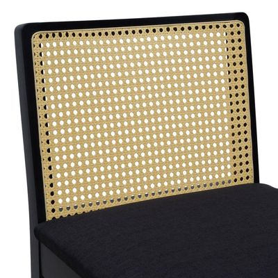 Banqueta Média Pérola - Preto Assento Estofado Linho Preto Textura