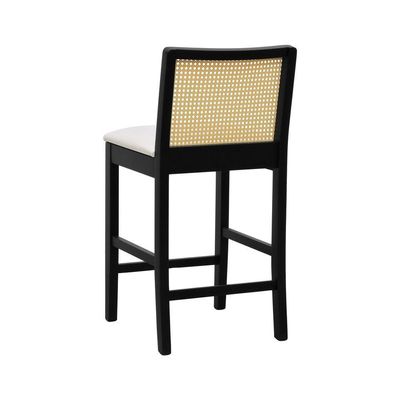 Banqueta Média Pérola - Preto Assento Estofado Corano Bege