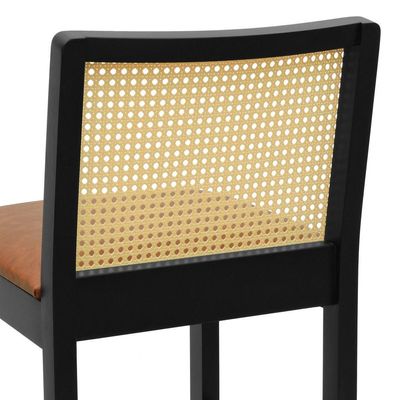 Banqueta Média Pérola - Preto Assento Estofado Corano Marrom Mescla