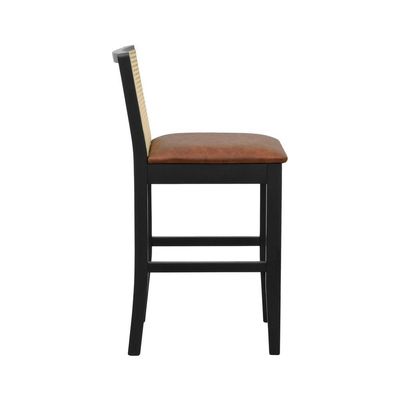 Banqueta Média Pérola - Preto Assento Estofado Corano Marrom Mescla