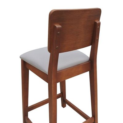 Banqueta Lyon Madeira Maciça Com Encosto Anatômico E Assento Estofado Com 68cm Altura - Amêndoa Linho Bege