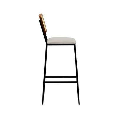 Banqueta Gabi Metal Encosto Anatômico Telinha Natural Assento Estofado - Preto-amêndoa Linho Bege