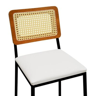 Banqueta Gabi Metal Encosto Anatômico Telinha Natural Assento Estofado - Preto-amêndoa Corano Bege