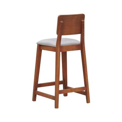 Banqueta Lyon Madeira Maciça Com Encosto Anatômico E Assento Estofado Com 68cm Altura - Amêndoa Linho Bege