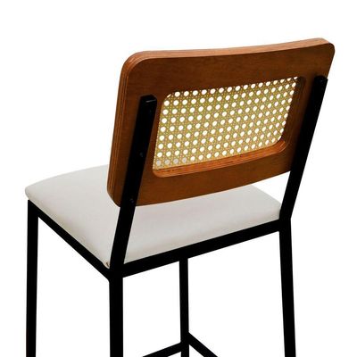 Banqueta Gabi Metal Encosto Anatômico Telinha Natural Assento Estofado - Preto-amêndoa Linho Bege