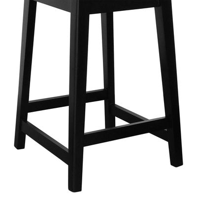 Banqueta Gabi Madeira Maciça Encosto C- Telinha C- 68cm Altura - Preto Assento Estofado Linho Preto Textura