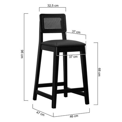 Banqueta Gabi Madeira Maciça Encosto C- Telinha C- 68cm Altura - Preto Assento Estofado Corano Preto