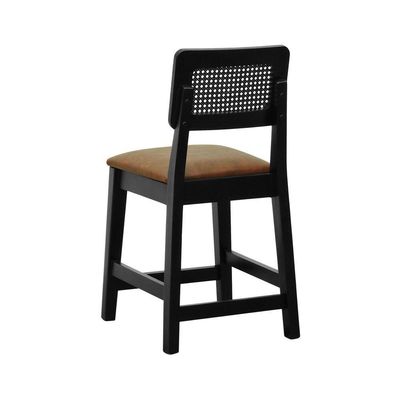 Banqueta Baixa-cadeira Gabi - Preto Assento Estofado Corano Marrom Mescla
