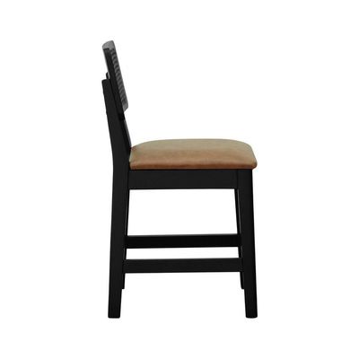 Banqueta Baixa-cadeira Gabi - Preto Assento Estofado Corano Marrom Mescla