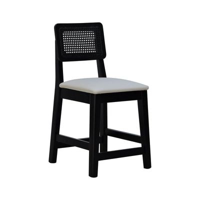 Banqueta Baixa-cadeira Gabi - Preto Assento Estofado Corano Bege