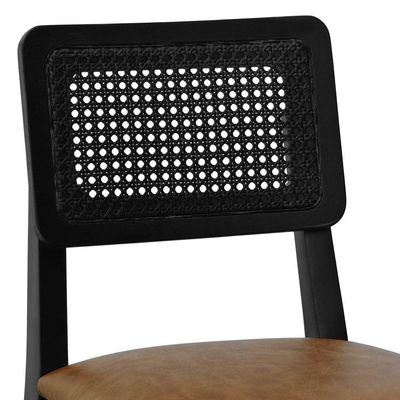 Banqueta Baixa-cadeira Gabi - Preto Assento Estofado Corano Marrom Mescla