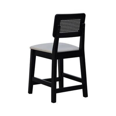 Banqueta Baixa-cadeira Gabi - Preto Assento Estofado Corano Bege