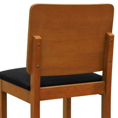 Banqueta Alta Bistrô Quéops Madeira Maciça Encosto Anatômico - Amêndoa Assento Estofado Linho Preto Textura