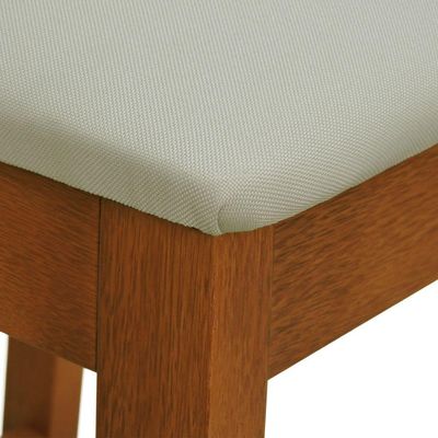 Banqueta Alta Bistrô Lyon Encosto Telinha Natural Madeira Maciça Assento Estofado - Amêndoa Linho Bege