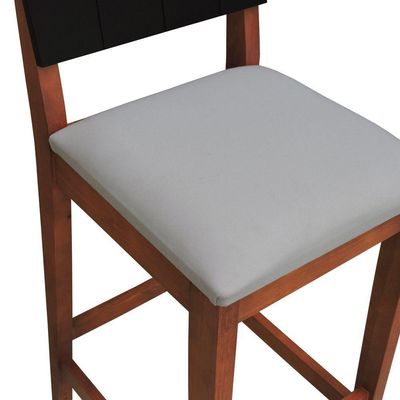 Banqueta Alta Bistrô Linhas Estrutura Madeira Maciça Assento Estofado Encosto Mdf Laqueado - Amêndoa Preto