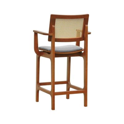 Banqueta Alta Bistrô Gus C- Braços - Amêndoa Estofado Linho Cinza Mescla Impermeável